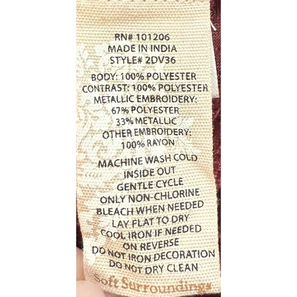 Soft Surroundings Burgundy Velvet Tunic Top L Embroidered Beaded Boho Holiday - Picture 6 of 8